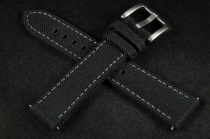 Pasek typu Canvas, Czarny, Szara nić, 22mm