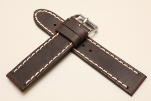 Pasek Skórzany Vintage, Ciemny brąz, Biała nić, 22mm