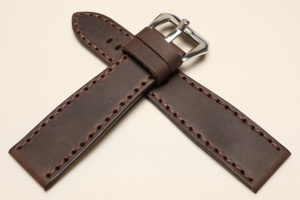 Pasek Skórzany Vintage, Brązowy ciemny, Brązowa nić, 26mm