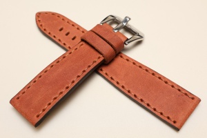 Pasek Skórzany Vintage, Brązowy jasny, Brązowa nić, 26mm