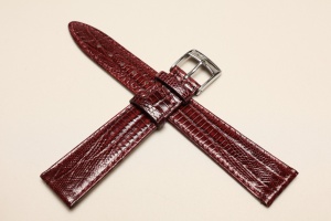 Pasek Bros 8219, Skóra z jaszczurki Tejus, Bordowy, 18mm