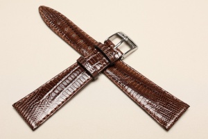 Pasek Bros 8219, Skóra z jaszczurki Tejus, Brązowy, 20mm