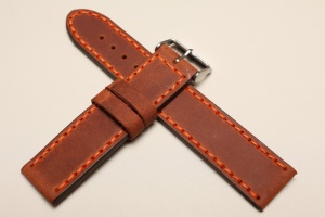 Pasek Skórzany Vintage, Brązowy jasny, Pomarańczowa nić, 24mm, XL