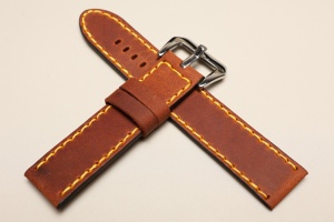 Pasek Skórzany Vintage, Brązowy, Żółta nić, 24mm, XL