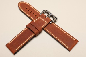 Pasek Skórzany Vintage, Brązowy, Beżowa nić, 24mm, XL