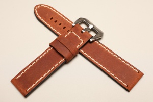 Pasek Skórzany Vintage, Brązowy, Biała nić, 24mm, XL