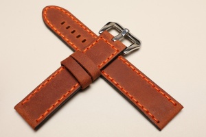 Pasek Skórzany Vintage, Brązowy, Pomarańczowa nić, 24mm, XL