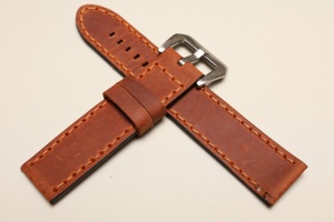 Pasek Skórzany Vintage, Brązowy, Brązowa nić, 24mm, XL