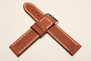 Pasek Skórzany Vintage, Brązowy jasny, Beżowa nić, 24mm, XL