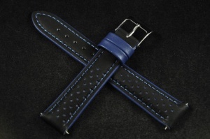 Pasek Genoa, Skórzany, Czarno-niebieski, 18mm