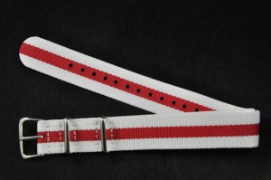 Pasek typu Nato, Nylonowy, Biało-czerwony, 18mm