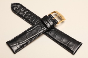 Pasek Bros 8803, Skóra z aligatora, Czarny, 18mm
