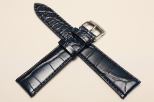 Pasek Bros 8803, Skóra z aligatora,  Granatowy, 18mm