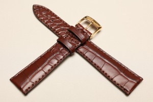 Pasek Bros 8803, Skóra z aligatora, Brązowy ciemny, 18mm