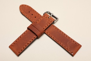 Pasek Skórzany Vintage, Brązowy jasny, Brązowa nić, 20mm, XL