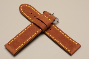 Pasek Skórzany Vintage, Brązowy jasny, Żółta nić, 20mm, XL