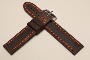 Pasek Skórzany Vintage, Ciemny brąz, Pomarańczowa nić, 20mm, XL