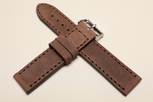 Pasek Skórzany Vintage, Brązowy ciemny, Brązowa nić, 20mm, XL