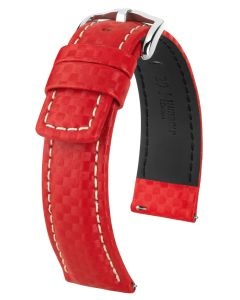 Pasek do zegarka Hirsch Carbon, Skórzany, Czerwony, 20mm
