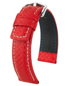 Pasek do zegarka Hirsch Carbon, Skórzany, Czerwony, 22mm