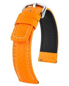 Pasek do zegarka Hirsch Carbon, Skórzany, Pomarańczowy, 22mm