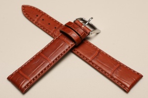 Pasek Bros 8803, Skóra z aligatora, Brązowy, 18mm