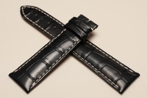 Pasek do zegarka Longines, Skóra z aligatora, Czarny, 21mm