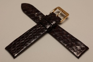 Pasek Hand Made, Skóra węża, Brązowy ciemny, 18mm