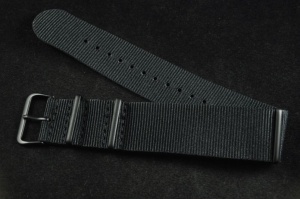 Pasek typu Nato, Nylonowy, Czarny, Szare okucia, 22mm