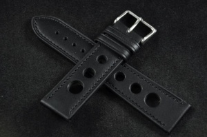 Pasek Rally Skórzany, Czarny, Czarna nić, 22mm