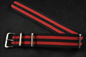 Pasek typu Nato, Nylonowy, Czarno-czerwony, 22mm