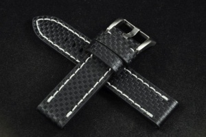 Pasek Carbon, Skórzany, Czarny, Biała nić, 22mm