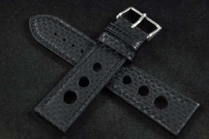 Pasek Rally Skórzany Carbon, Czarny, Czarna nić, 24mm