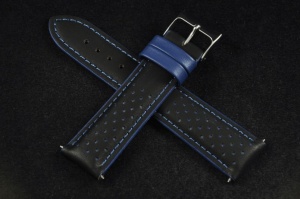 Pasek Genoa, Skórzany, Czarno-niebieski, 22mm