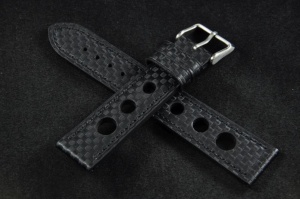 Pasek Rally Skórzany Carbon, Czarny, Czarna nić, 20mm