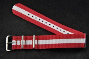 Pasek typu Nato, Nylonowy, Czerwono-biały, 22mm