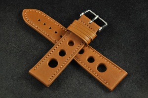 Pasek Rally Skórzany, Jasny brąz, Brązowa nić, 22mm 