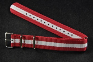 Pasek typu Nato, Nylonowy, Czerwono-biały, 20mm