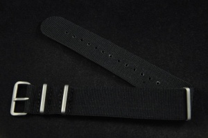 Pasek typu Nato, Nylonowy, Czarny, Szare okucia, 22mm