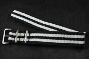 Pasek typu Nato, Nylonowy, Czarno-biały, 22mm