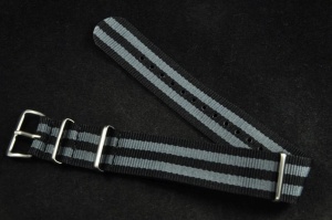 Pasek typu Nato, Nylonowy, Czarno-szary, 20mm
