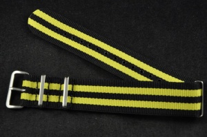 Pasek typu Nato, Nylonowy, Czarno-żółty, 22mm
