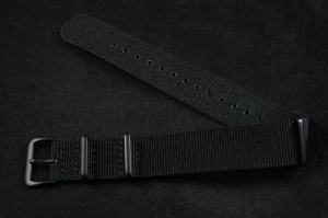 Pasek typu Nato, Nylonowy, Czarny, Czarne okucia, 20mm