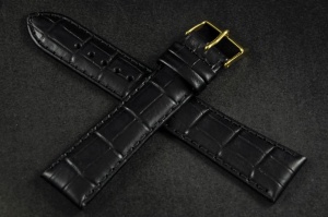 Pasek do zegarka, Skórzany, Czarny, 21mm