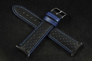 Pasek Genoa, Skórzany, Czarno-niebieski, 20mm