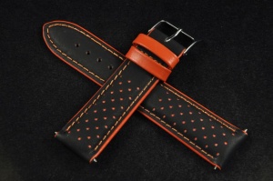 Pasek Genoa, Skórzany, Czarno-pomarańczowy, 22mm