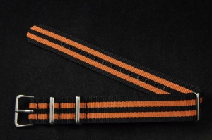 Pasek typu Nato, Nylonowy, Czarno-pomarańczowy, 18mm