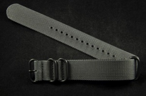Pasek typu Zulu, Nylonowy, Szary, Czarne okucia, 22mm