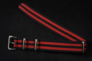 Pasek typu Nato, Nylonowy, Czarno-czerwony, 18mm