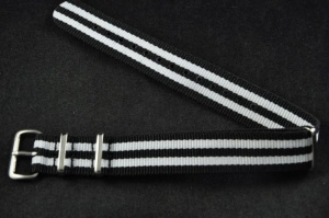 Pasek typu Nato, Nylonowy, Czarno-biały, 18mm